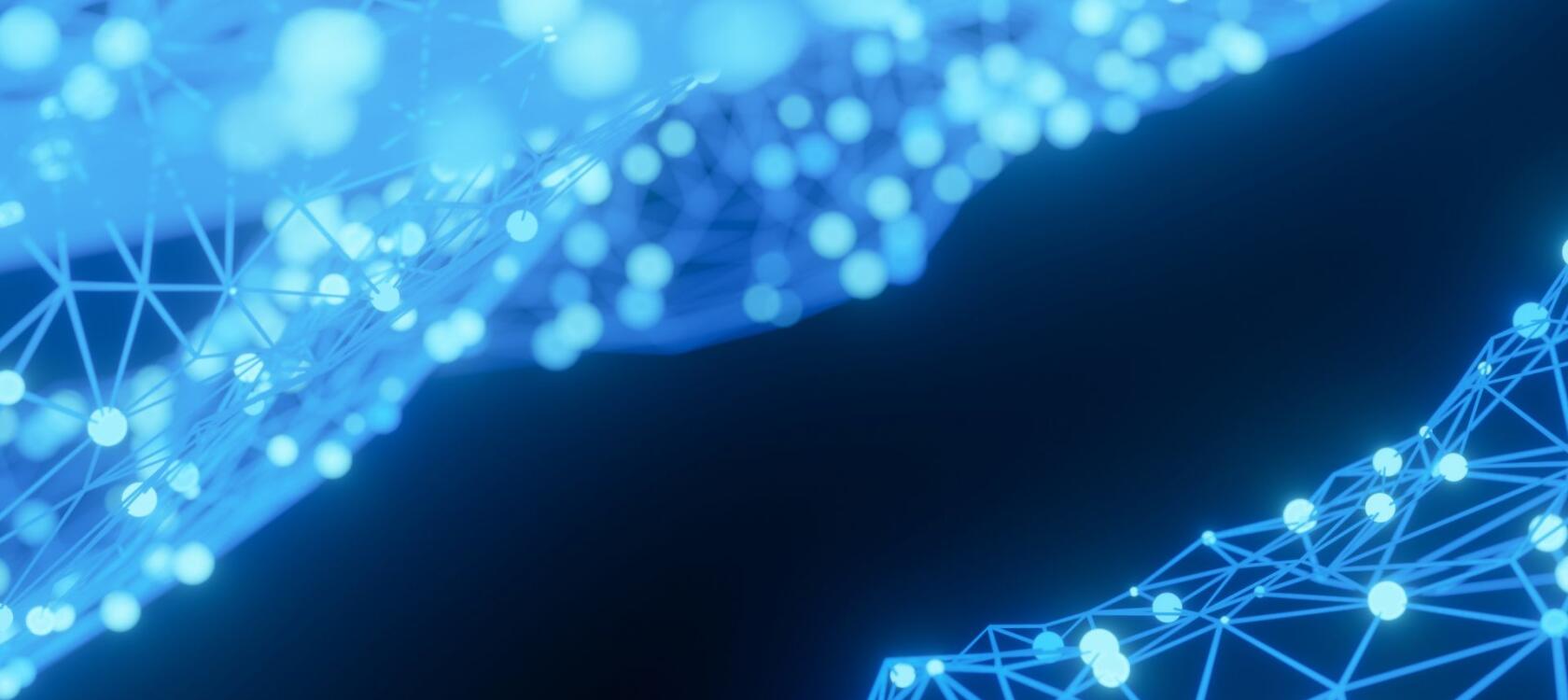 Blue interconnected lines on a dark blue background, signifying least cost routing, serving as a hero image for this blog post.