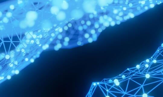 Blue interconnected lines on a dark blue background, signifying least cost routing, serving as a hero image for this blog post.